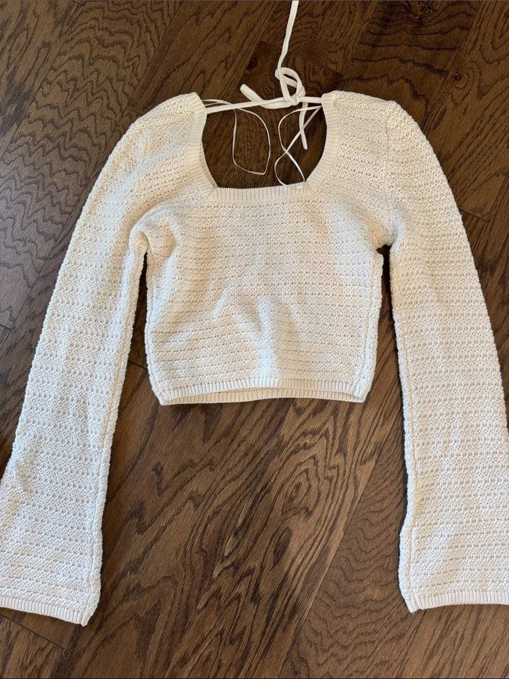Hollister white Crochet Tie-Back Long Sleeve Crop Sweater
